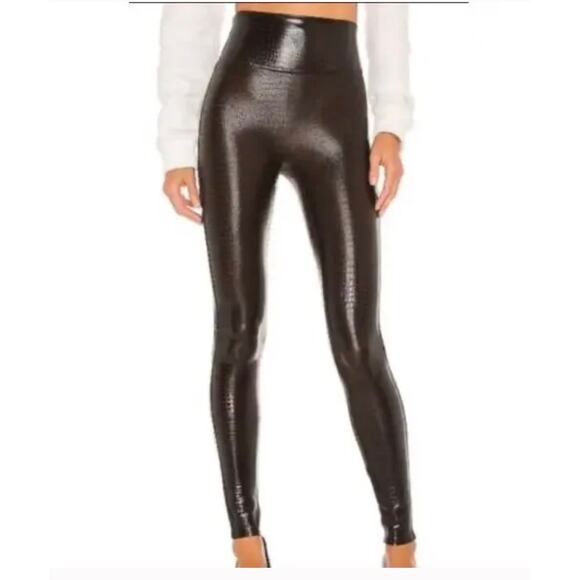 Spanx Faux Leather Croc Shine High Waisted Leggings 20303R Dark Brown‎ Large - Picture 1 of 10
